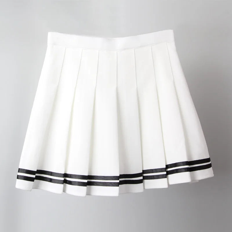 Short Striped Pleated School Skirts - White / S Apparel - Femboy Fatale