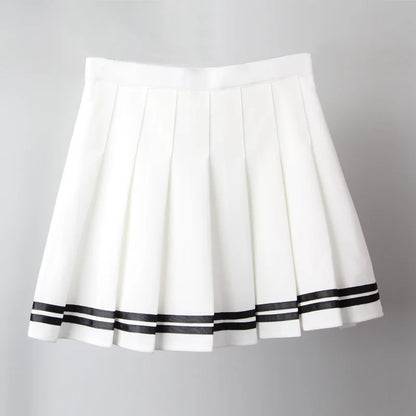 Short Striped Pleated School Skirts - White / S Apparel - Femboy Fatale