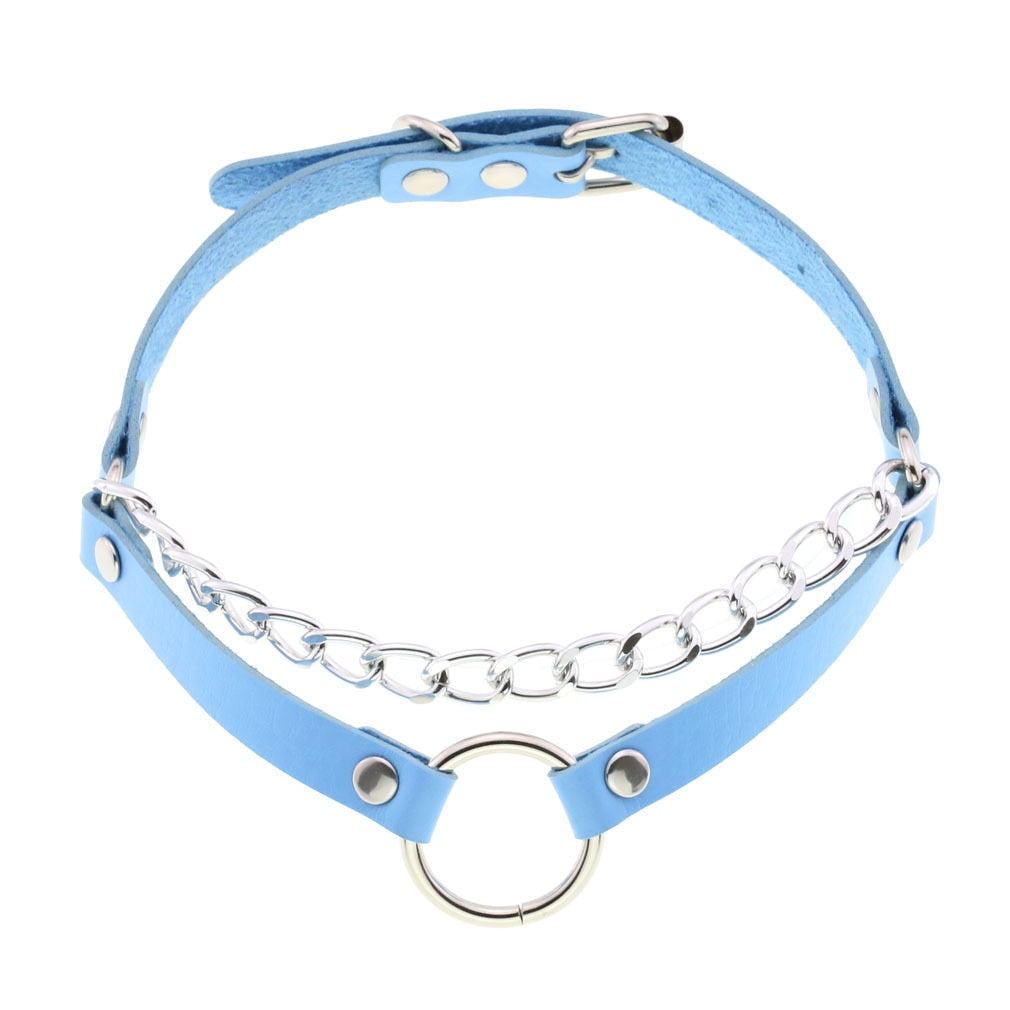 Harajuku Sky Blue Leather Choker Collection - 25 Apparel - Femboy Fatale