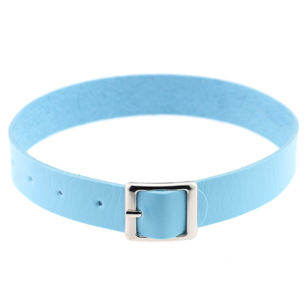 Harajuku Sky Blue Leather Choker Collection - 19 Apparel - Femboy Fatale