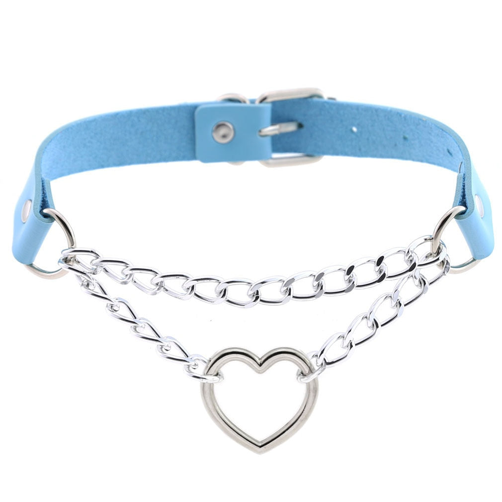 Harajuku Sky Blue Leather Choker Collection - 22 Apparel - Femboy Fatale