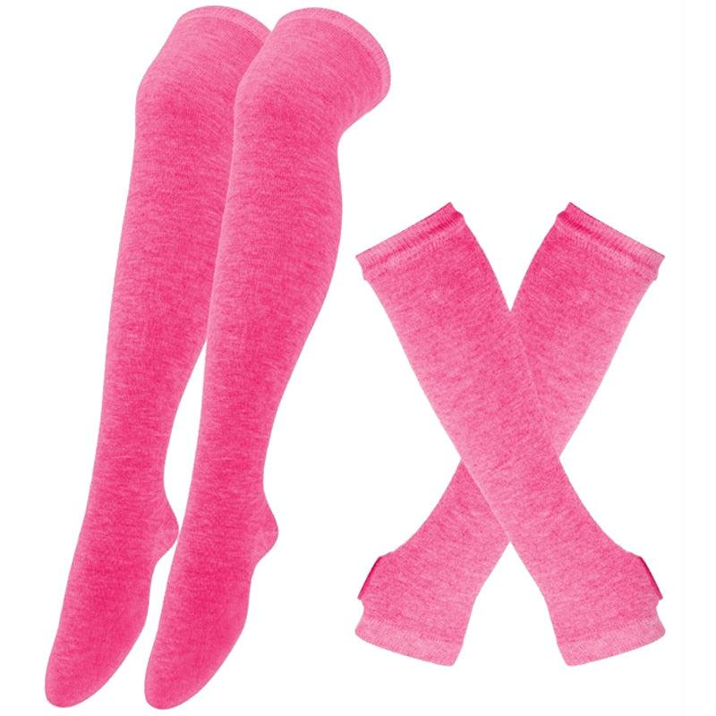 Matching Striped Arm Warmer and Thigh High Stocking Collection - Pink Apparel - Femboy Fatale