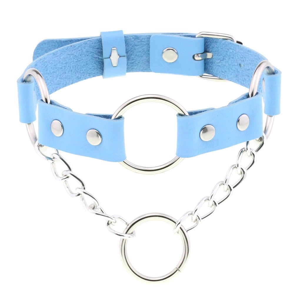 Harajuku Sky Blue Leather Choker Collection - 26 Apparel - Femboy Fatale