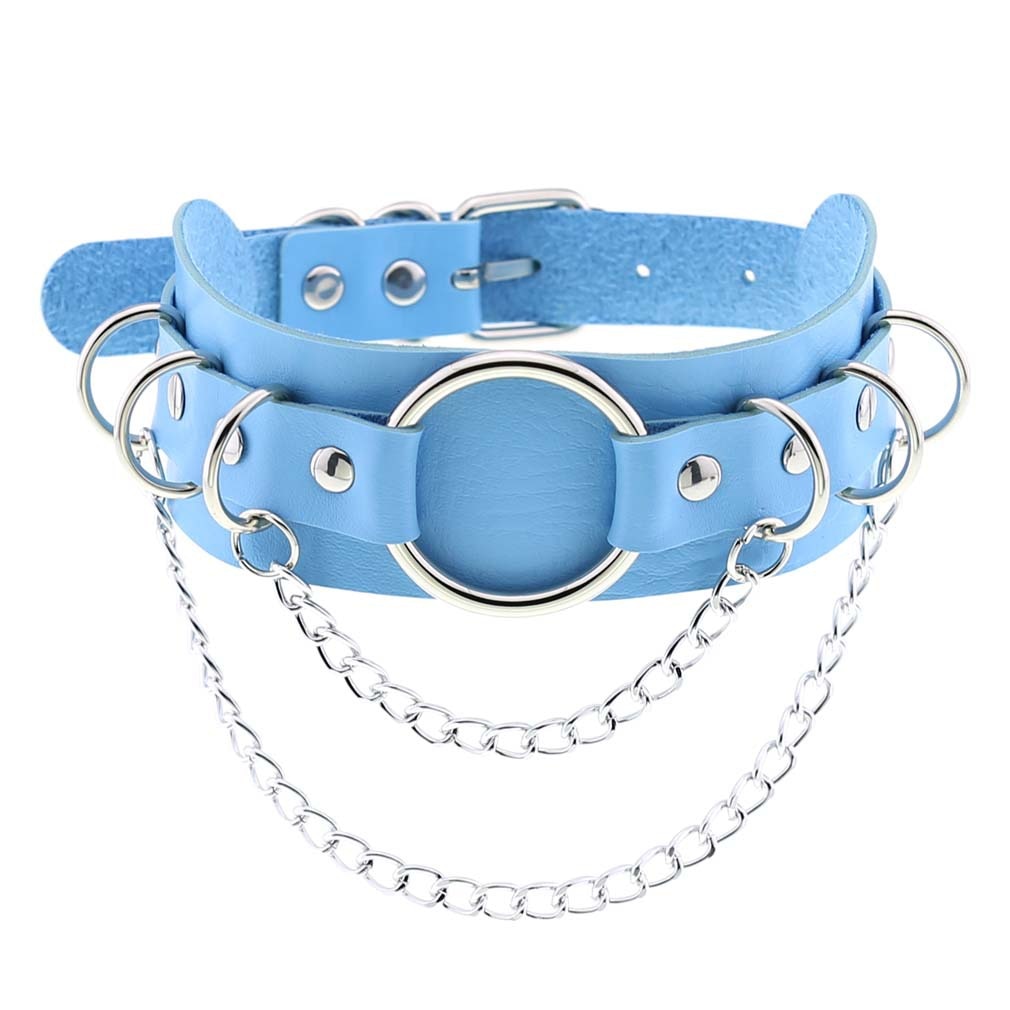 Harajuku Sky Blue Leather Choker Collection - 6 Apparel - Femboy Fatale