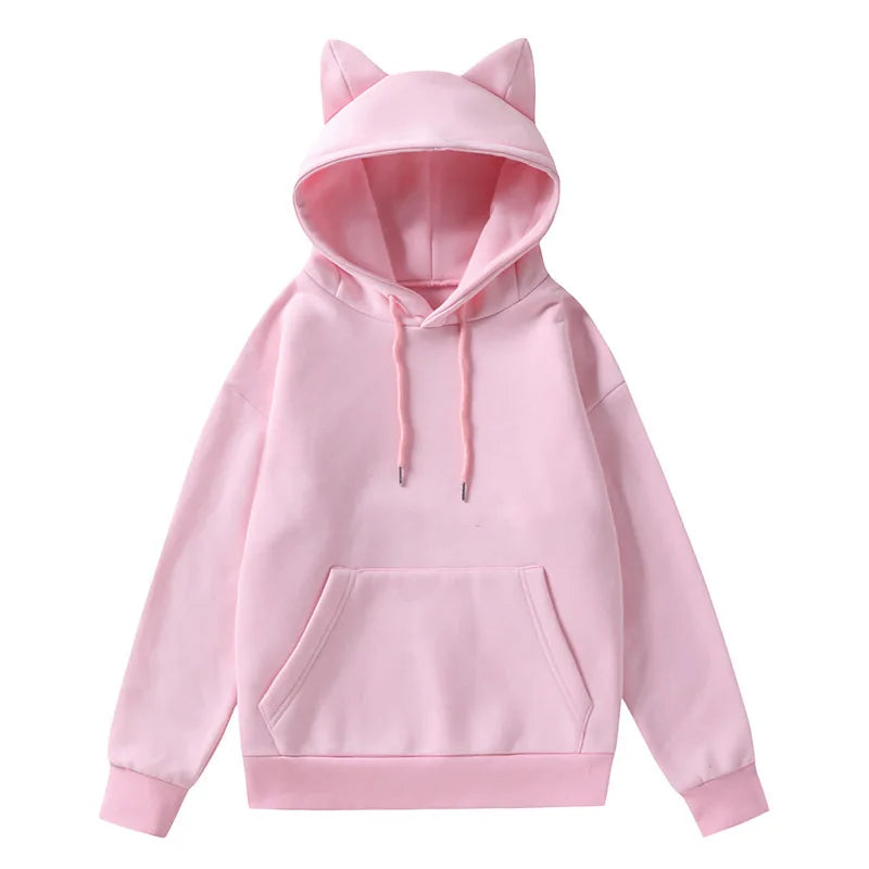Oversized Plain Cat Ears Hoodie - Pink / S Apparel - Femboy Fatale