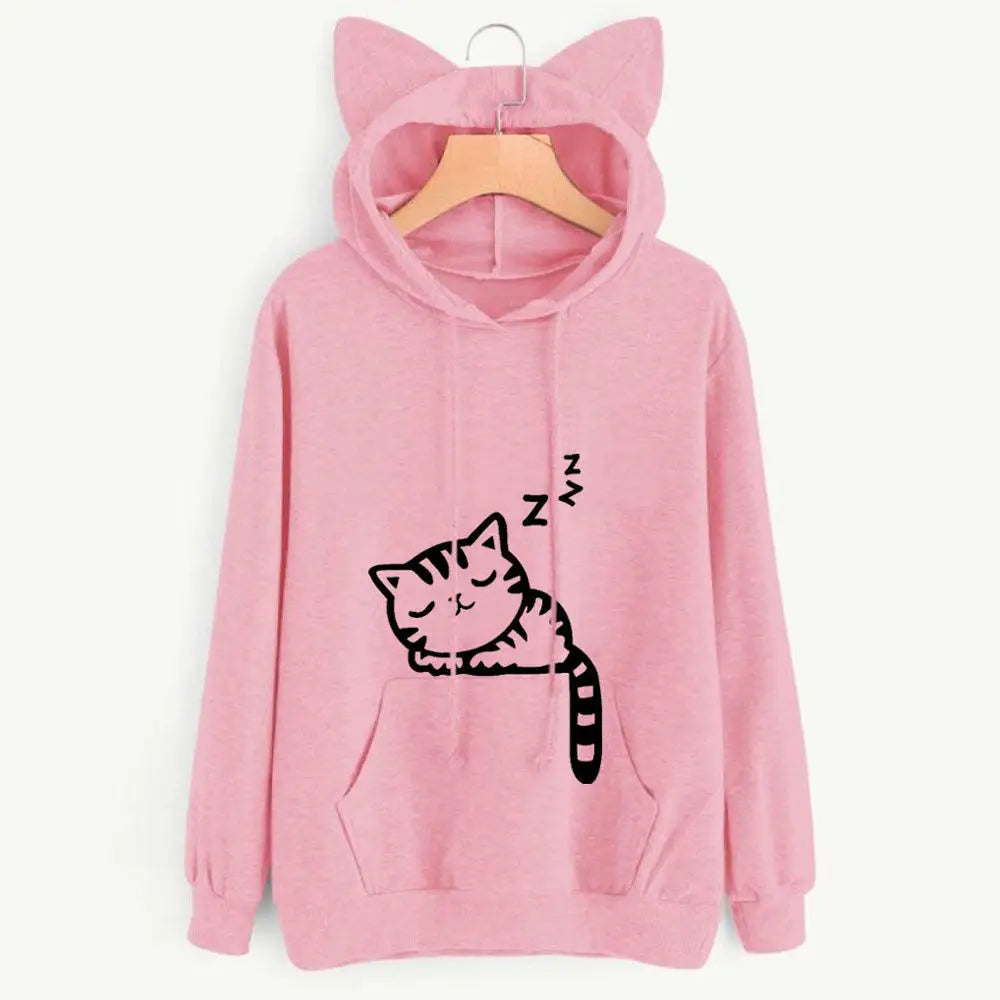 Sleepy Cat Ears Printed Hoodie