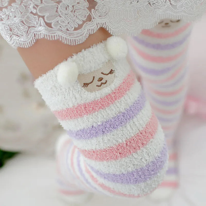 Kawaii Striped Animal Thigh High Socks - Sleepy Sheep Apparel - Femboy Fatale