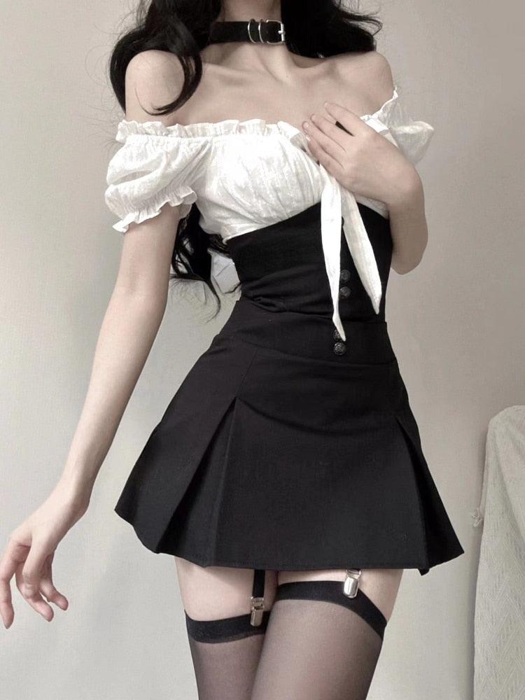 Summer Black Bodycon Two Piece Dress - Dress - Femboy Fatale