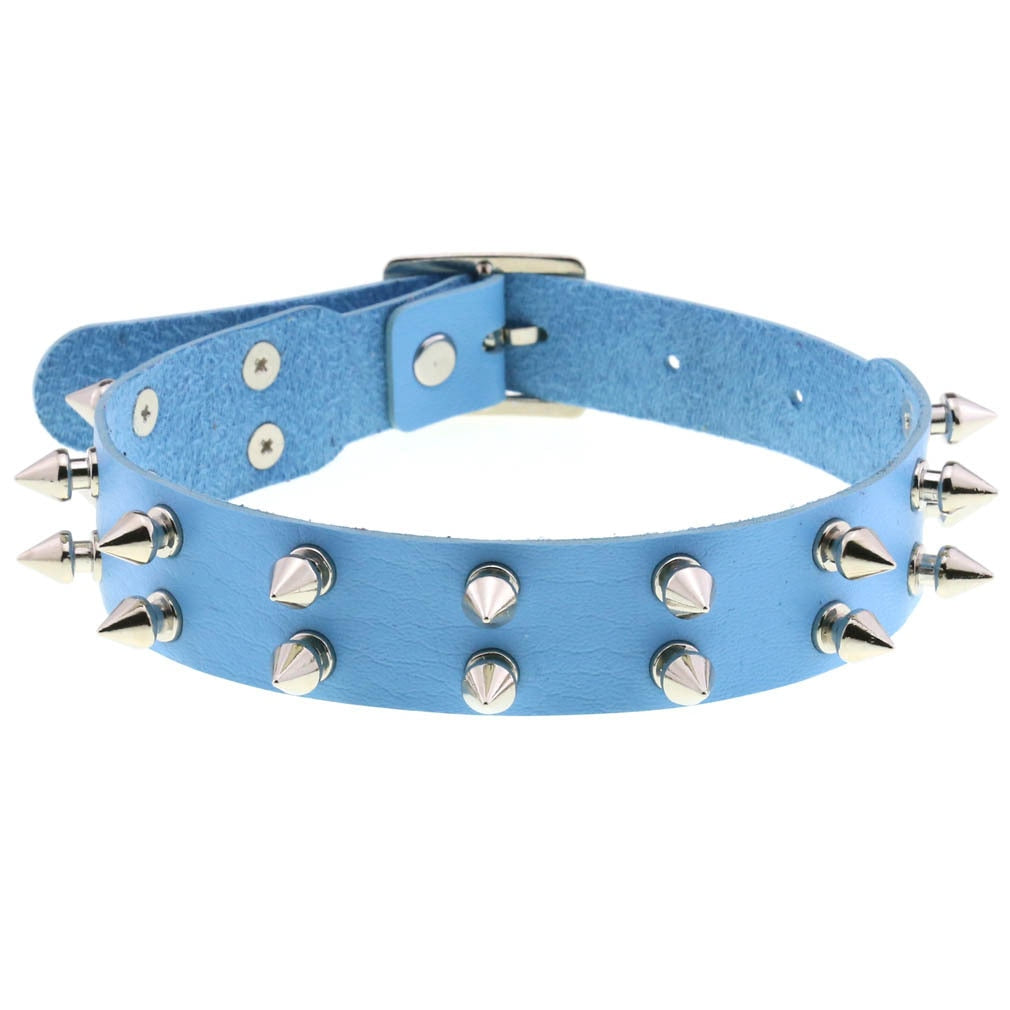 Harajuku Sky Blue Leather Choker Collection - 7 Apparel - Femboy Fatale