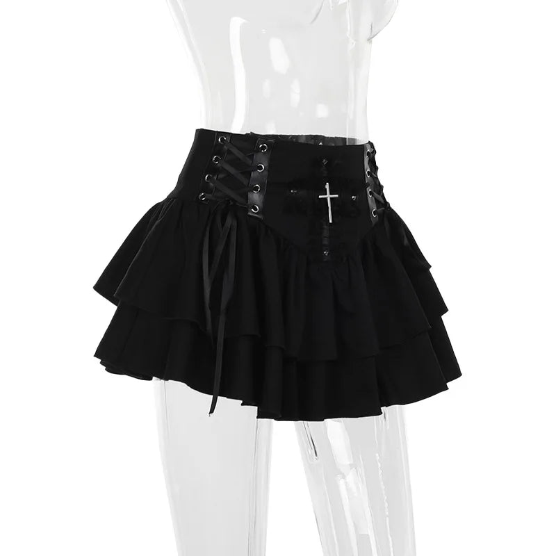 Goth Cross Layered Mini Skirt