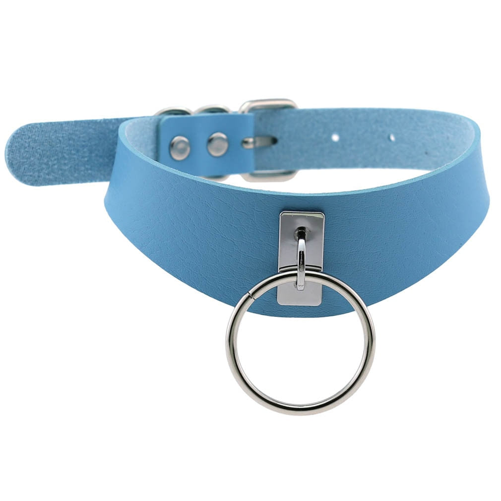 Harajuku Sky Blue Leather Choker Collection - 17 Apparel - Femboy Fatale