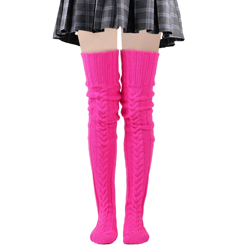 Wooly Winter Pattern Thigh High Stockings - Rose Red / 105cm Apparel - Femboy Fatale