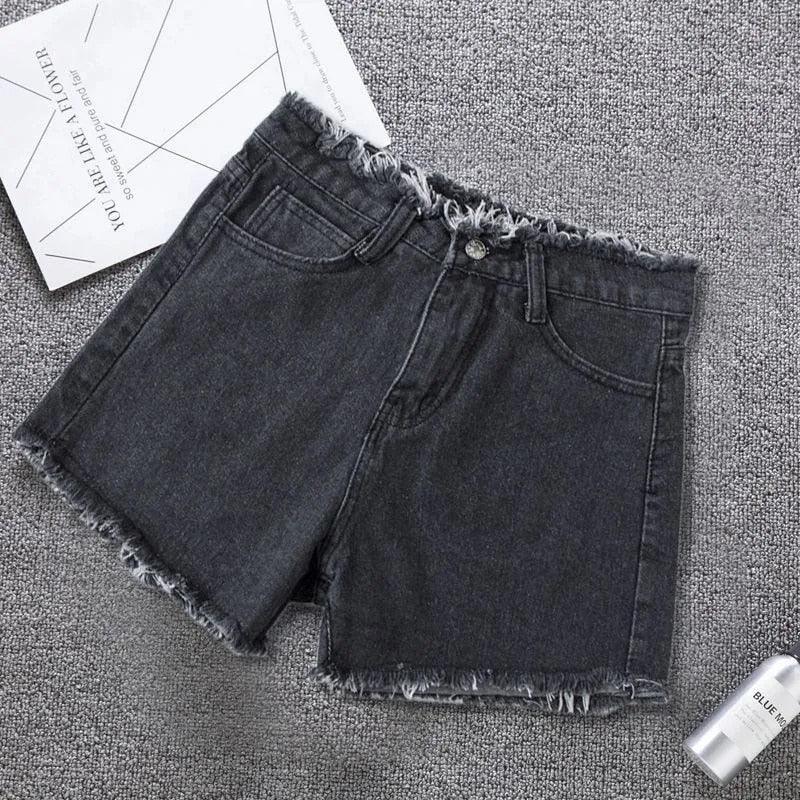 High Waisted Frayed Denim Shorts Collection - Black Grey / S Shorts - Femboy Fatale