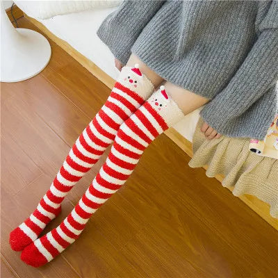 Kawaii Striped Animal Thigh High Socks - Santa Apparel - Femboy Fatale