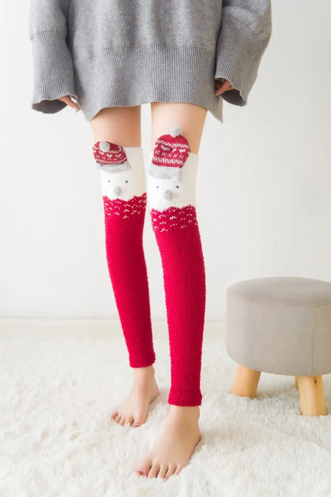 Kawaii Striped Animal Thigh High Socks - Santa (Leg Warmers) Apparel - Femboy Fatale