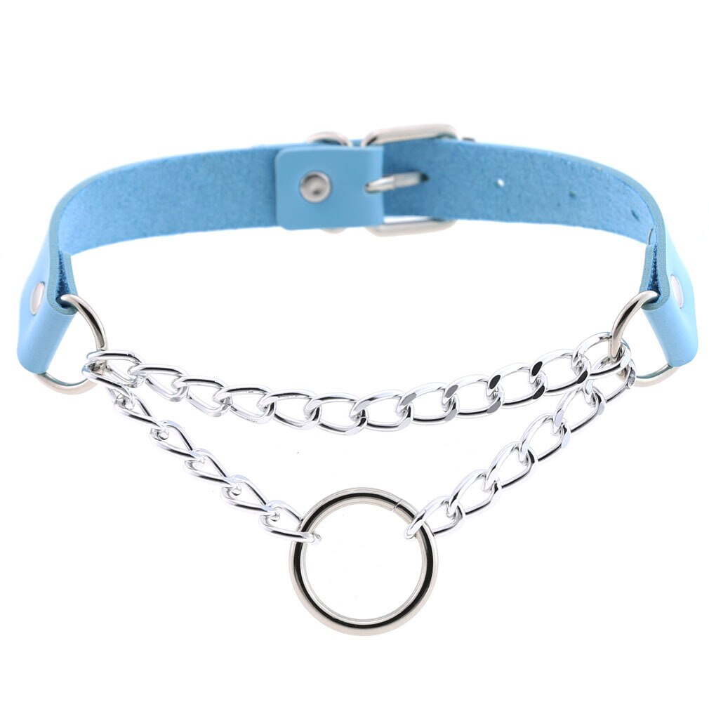 Harajuku Sky Blue Leather Choker Collection - 24 Apparel - Femboy Fatale