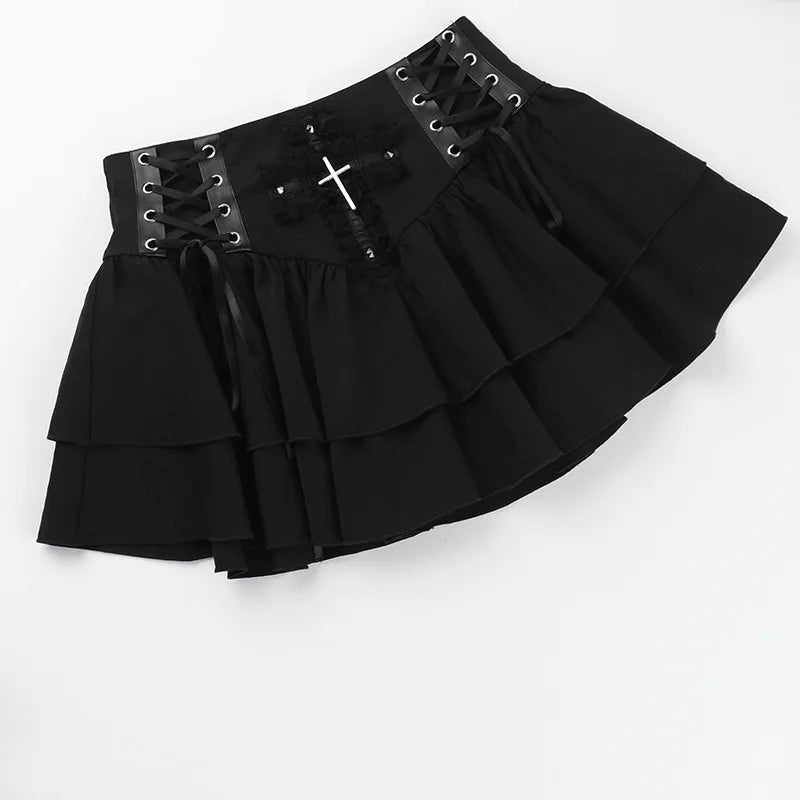 Goth Cross Layered Mini Skirt