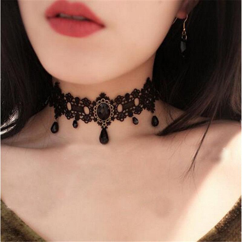 Gothic Black Lace Choker Collection - 18 Necklace - Femboy Fatale