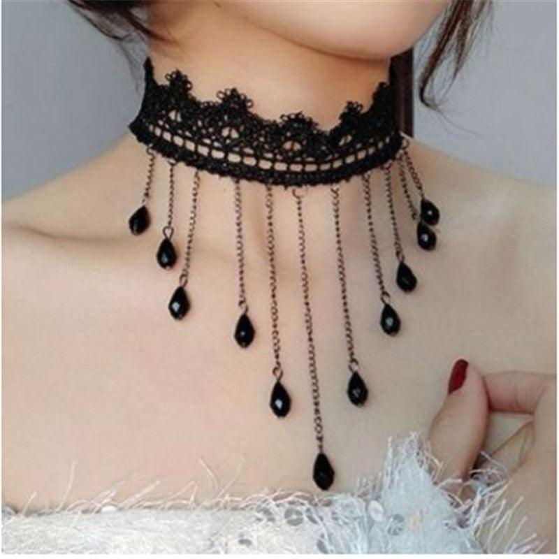 Gothic Black Lace Choker Collection - 15 Necklace - Femboy Fatale