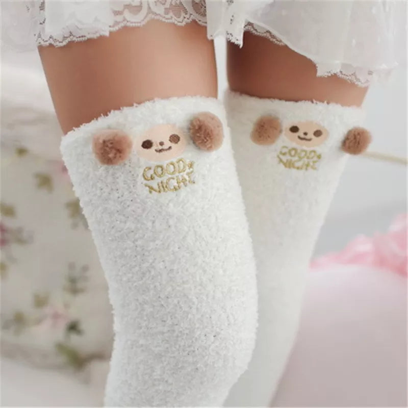 Kawaii Striped Animal Thigh High Socks - Good Night Sheep Apparel - Femboy Fatale