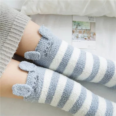 Kawaii Striped Animal Thigh High Socks - Totoro Apparel - Femboy Fatale