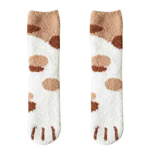 Kawaii Cat Paw Print Plush Socks - E Clothing Accessories - Femboy Fatale