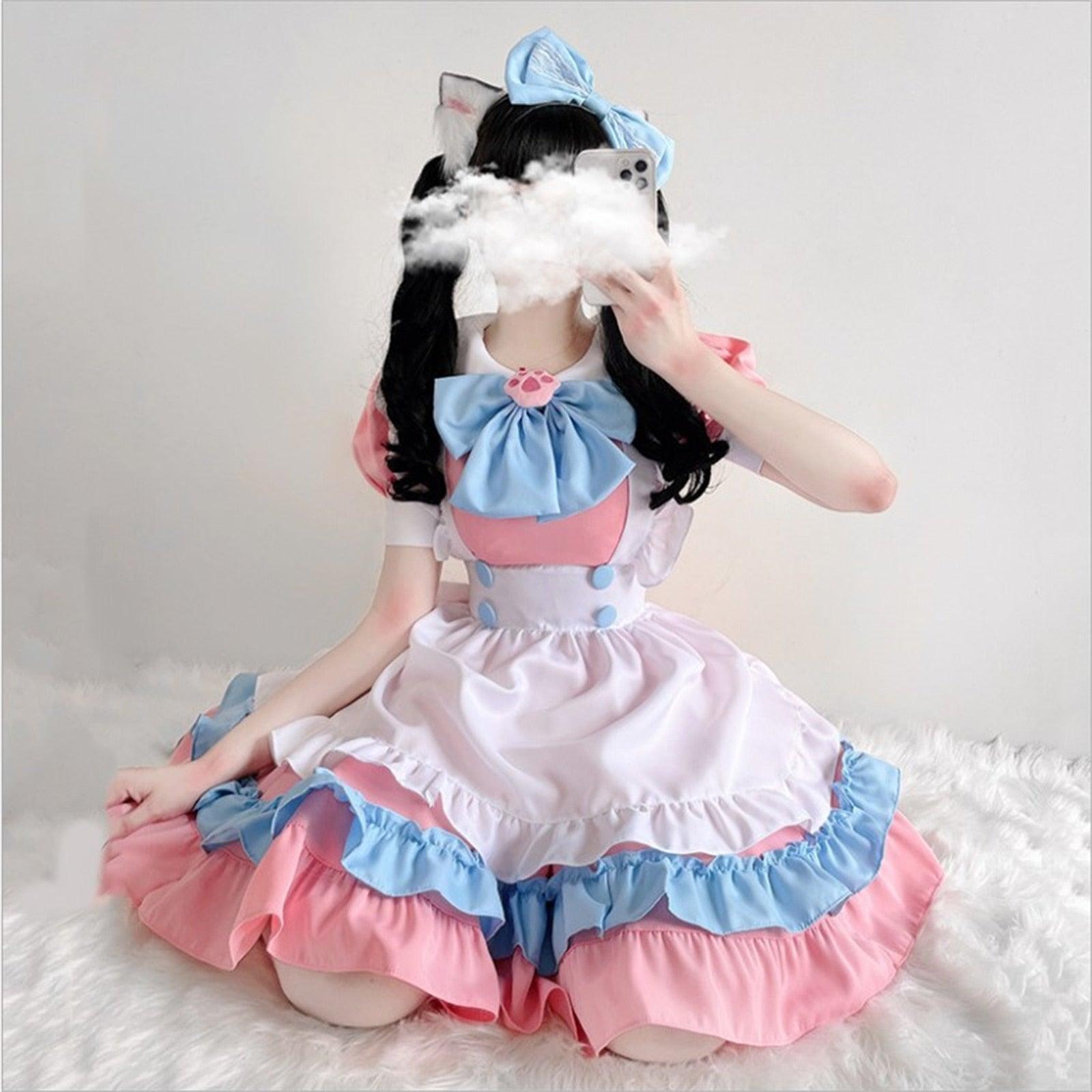 Kawaii Lolita Pink & Blue Maid Outfit - Costumes - Femboy Fatale