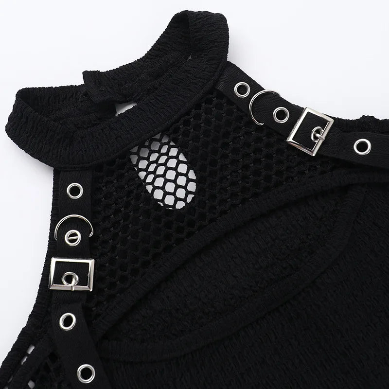 Dark Off Shoulder Fishnet Top