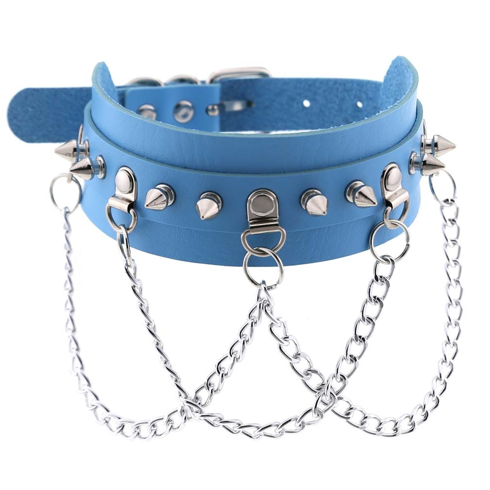 Harajuku Sky Blue Leather Choker Collection - 9 Apparel - Femboy Fatale