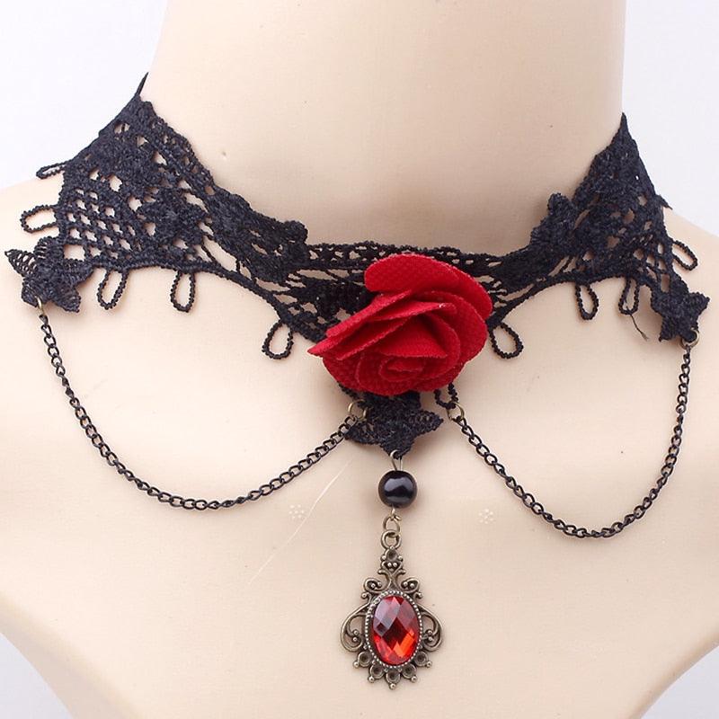 Gothic Black Lace Choker Collection - 12 Necklace - Femboy Fatale