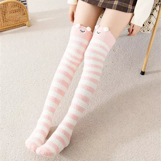 Kawaii Striped Animal Thigh High Socks - Pink Monkey Apparel - Femboy Fatale