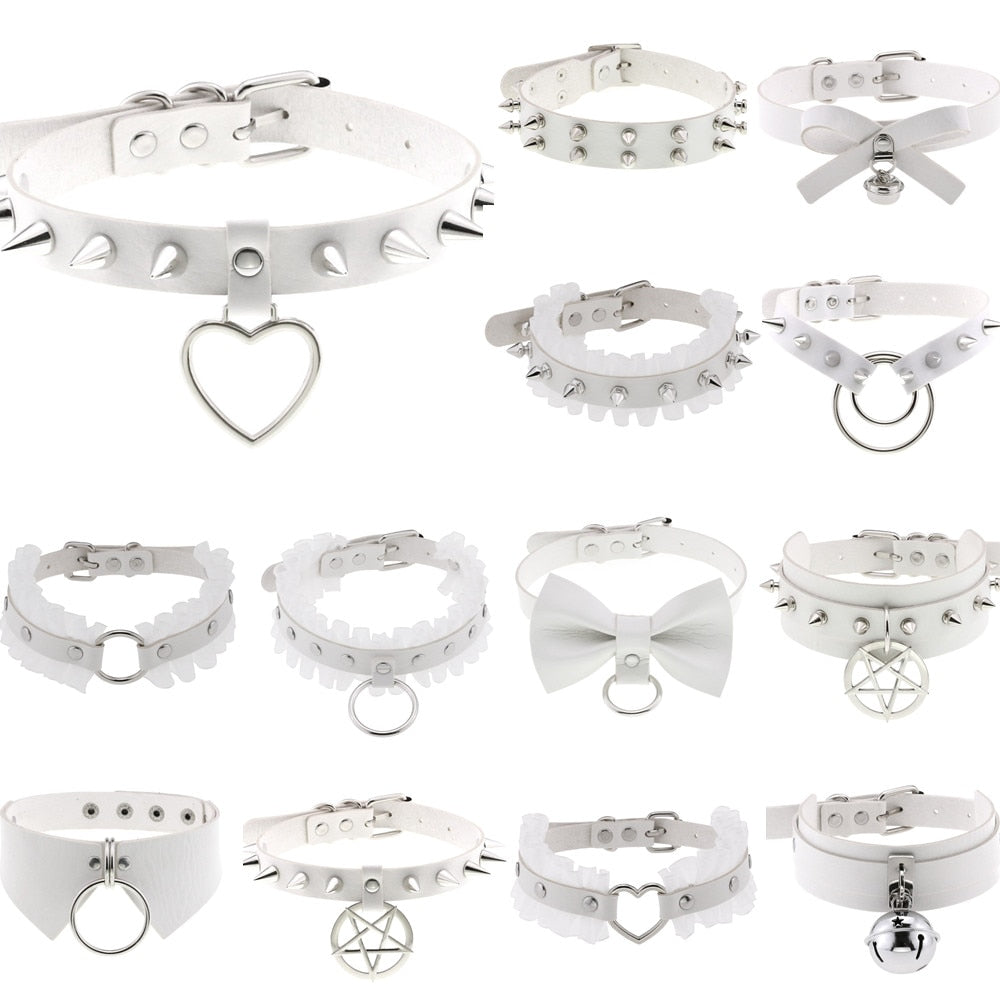 Harajuku White Leather Choker Collection - Apparel - Femboy Fatale