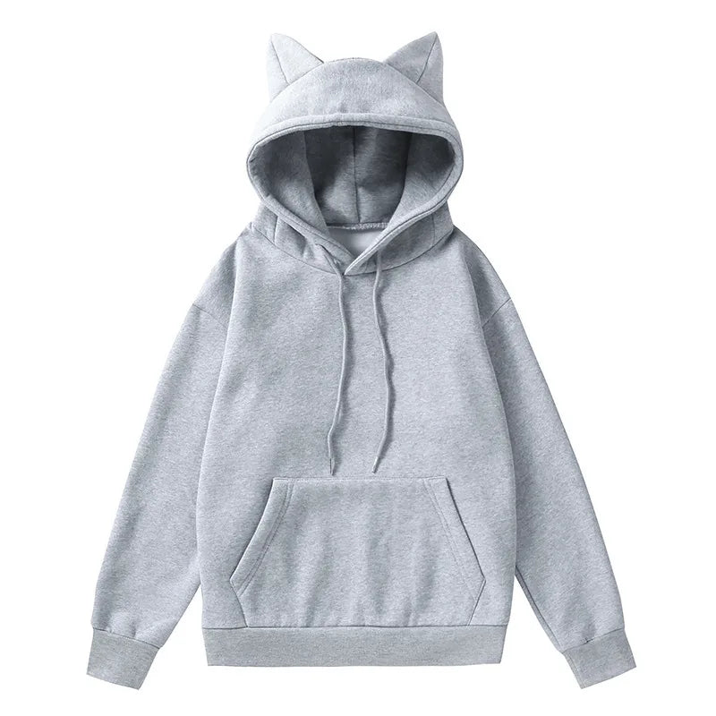 Oversized Plain Cat Ears Hoodie - Grey / S Apparel - Femboy Fatale