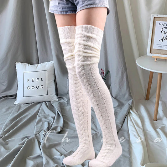 Wooly Winter Pattern Thigh High Stockings - White / 105cm Apparel - Femboy Fatale
