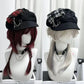 Gothic Plaid Beret Cap with Chains & Cross Charm