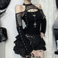 Dark Off Shoulder Fishnet Top