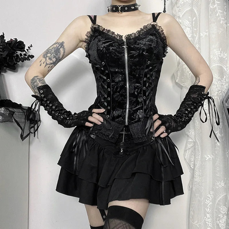 Goth Cross Layered Mini Skirt