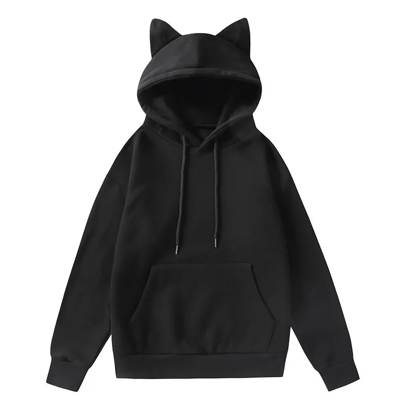 Oversized Plain Cat Ears Hoodie - Black / S Apparel - Femboy Fatale