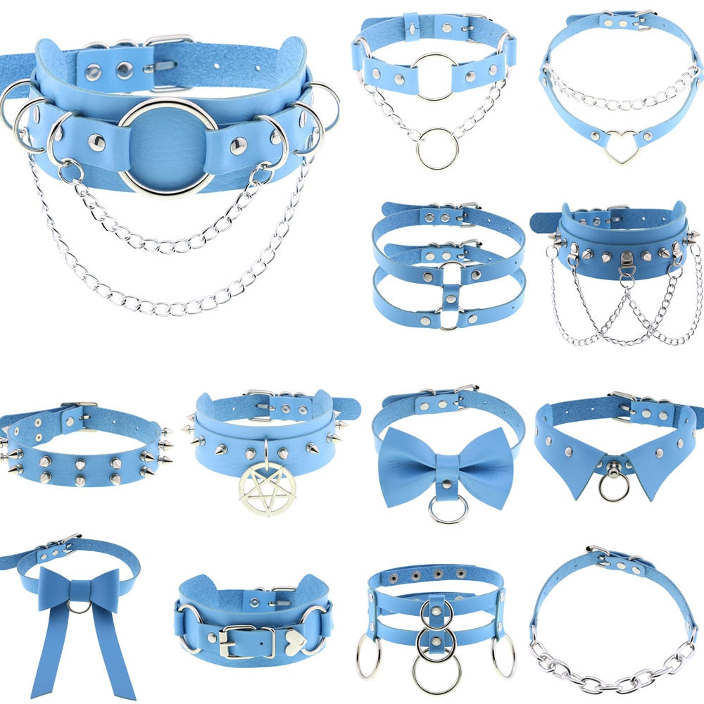 Harajuku Sky Blue Leather Choker Collection - Apparel - Femboy Fatale