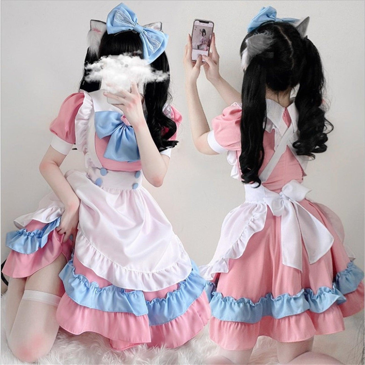 Kawaii Lolita Pink & Blue Maid Outfit - Costumes - Femboy Fatale