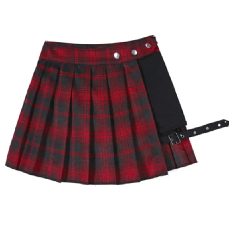 Pleated Gothic Half Skirt - Red Plaid / XS Apparel - Femboy Fatale