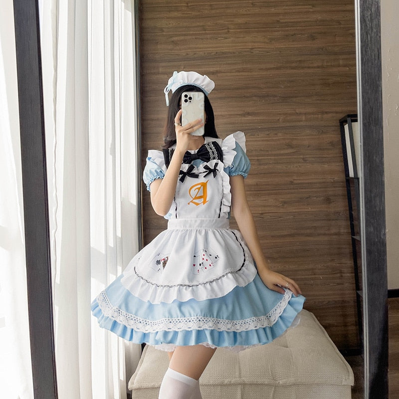Femboy Alice Blue Poker Maid Dress – Dress + Stockings, 3XL | Femboy Fatale