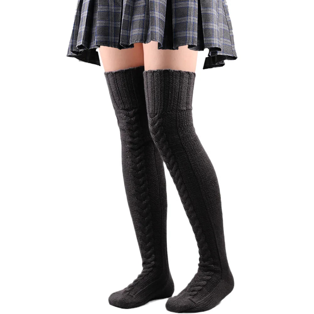 Wooly Winter Pattern Thigh High Stockings - Black / 105cm Apparel - Femboy Fatale