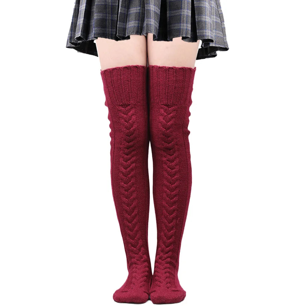 Wooly Winter Pattern Thigh High Stockings - Burgundy / 105cm Apparel - Femboy Fatale