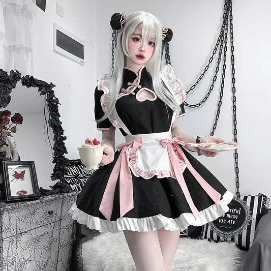 Cheongsam Maid Dress Set - S Apparel - Femboy Fatale