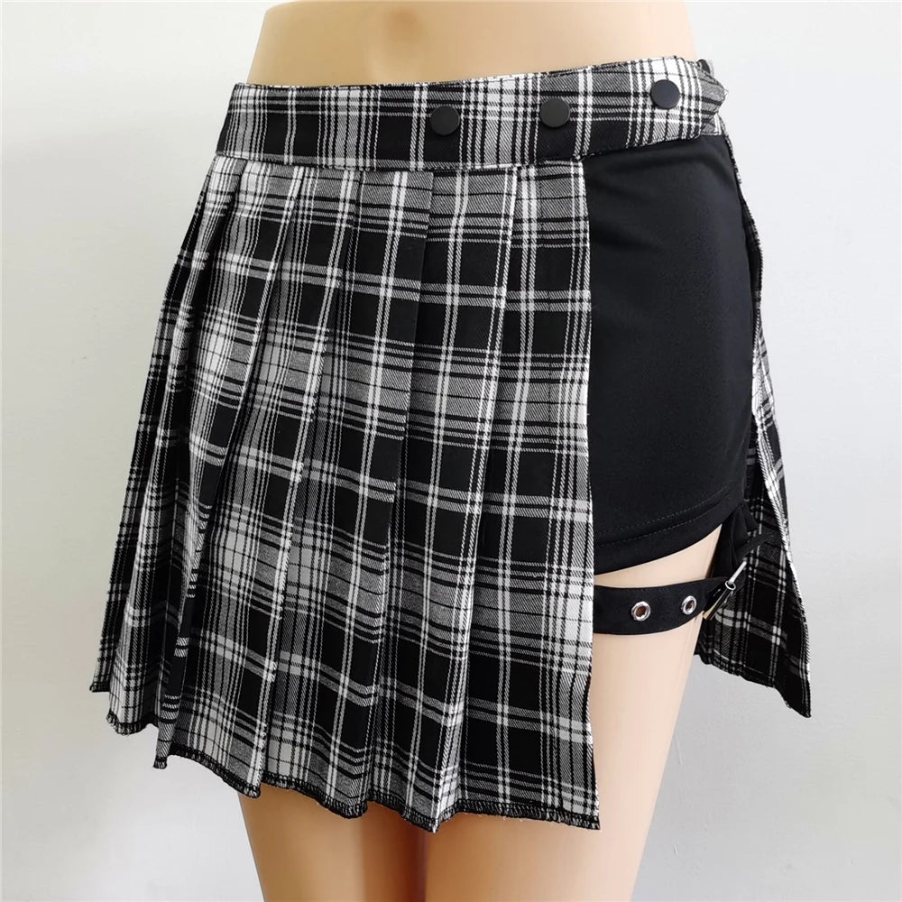 Pleated Gothic Half Skirt - Black Plaid / XS Apparel - Femboy Fatale