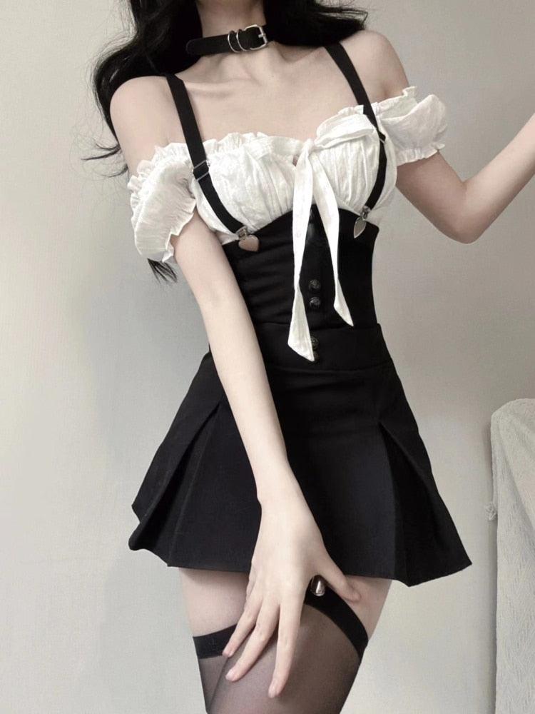 Summer Black Bodycon Two Piece Dress - Dress - Femboy Fatale