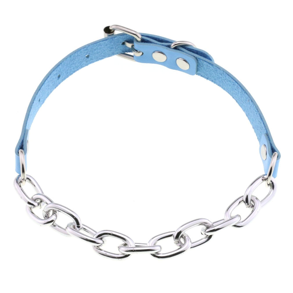 Harajuku Sky Blue Leather Choker Collection - 28 Apparel - Femboy Fatale