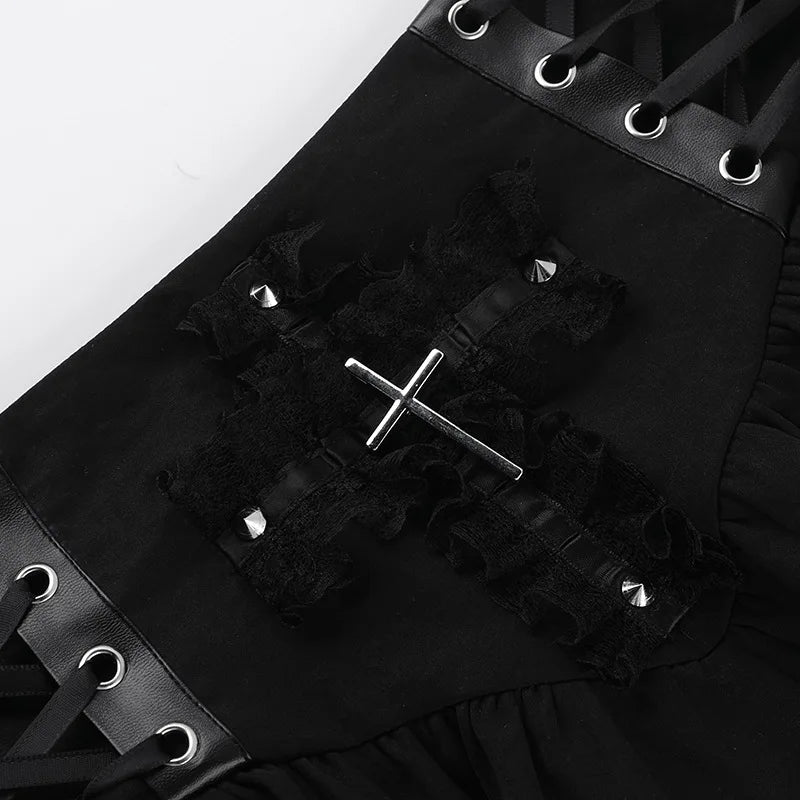 Goth Cross Layered Mini Skirt