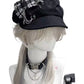 Gothic Plaid Beret Cap with Chains & Cross Charm